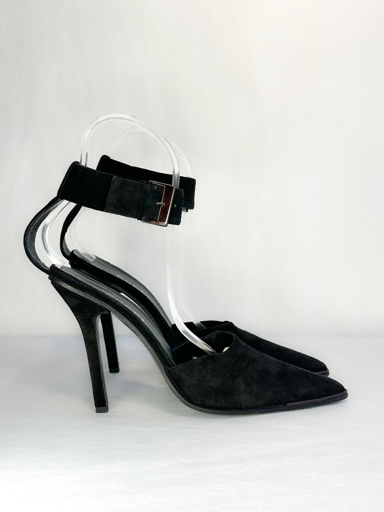 Gucci Suede Pointed-Toe Heel with Ankle Strap