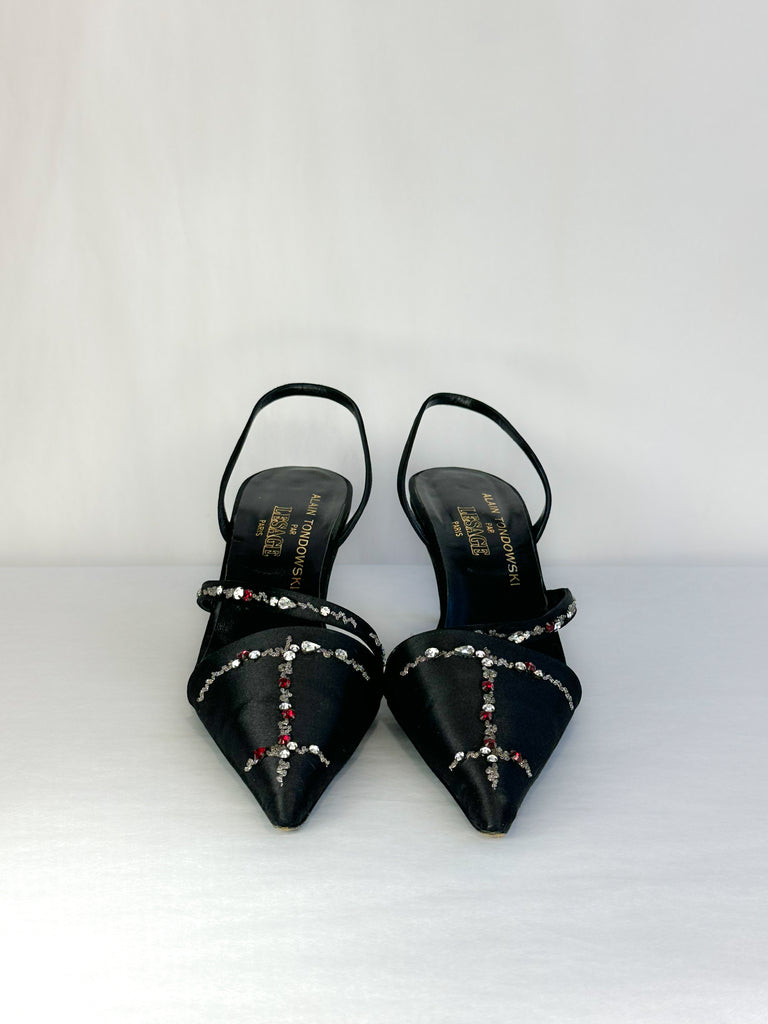 Alain Tondowski for Lesage Paris Sling-Back Beaded Kitten Heels
