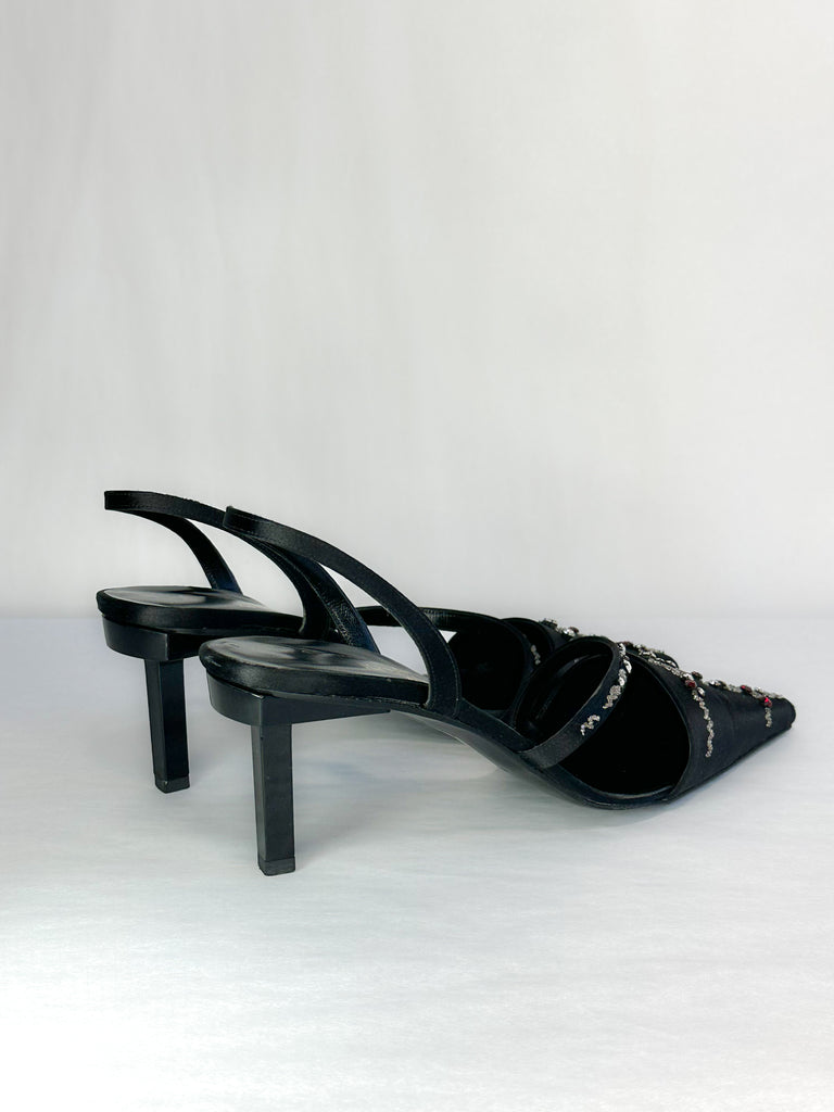 Alain Tondowski for Lesage Paris Sling-Back Beaded Kitten Heels