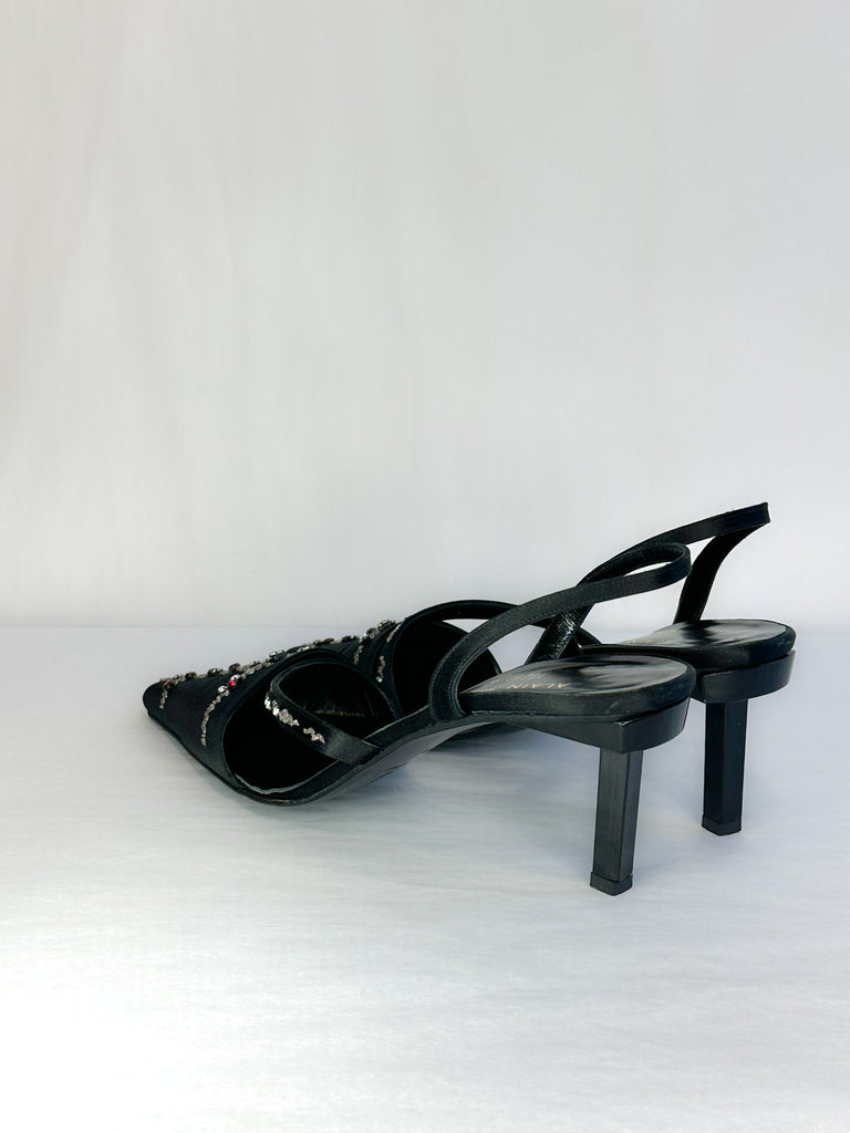 Alain Tondowski for Lesage Paris Sling-Back Beaded Kitten Heels