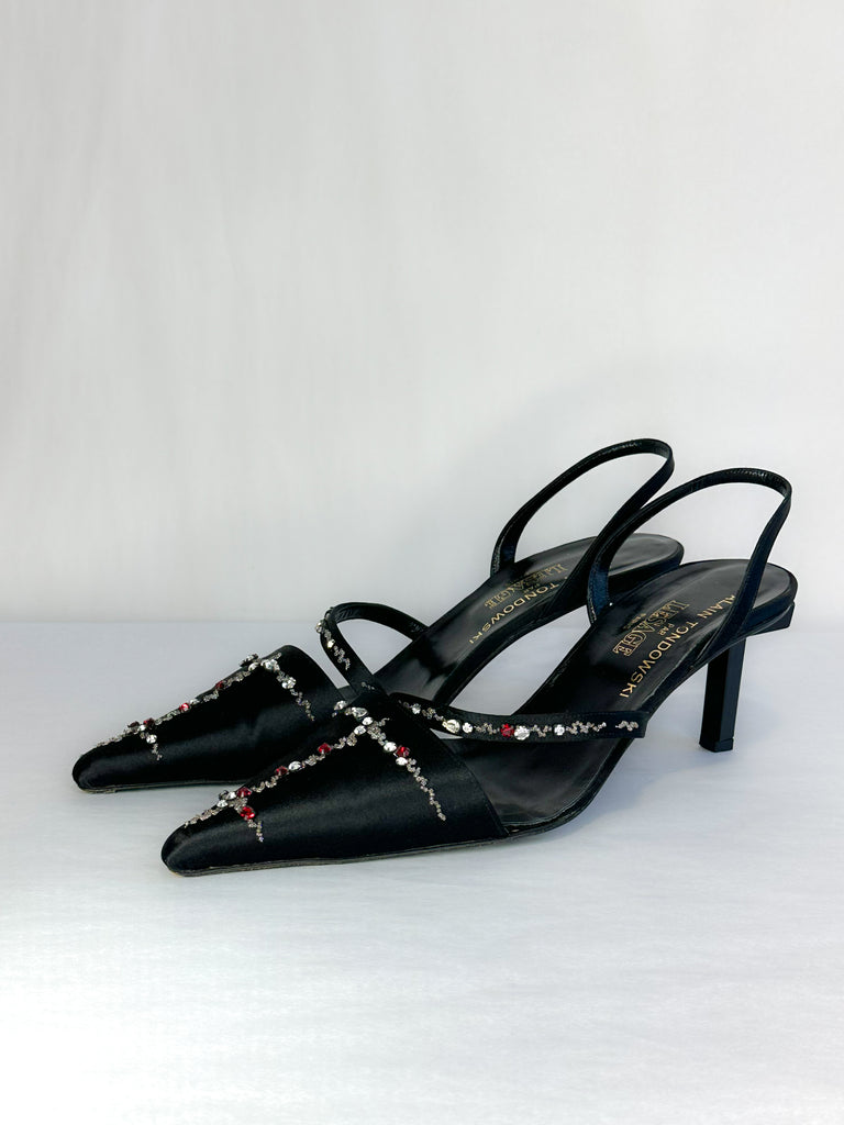Alain Tondowski for Lesage Paris Sling-Back Beaded Kitten Heels
