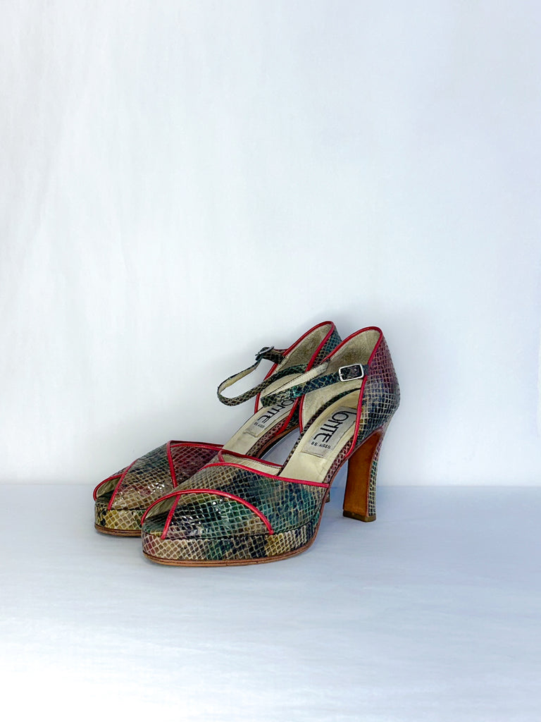 Lonte Peep-Toe Snakeskin Tango Heels