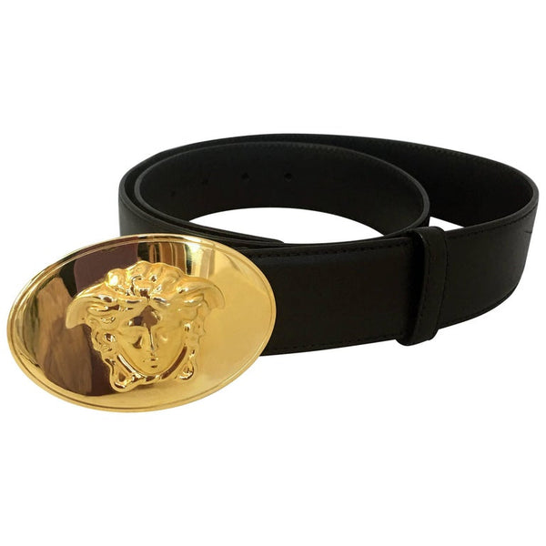 Versace Black belt with oval gold logo VERSACE La Medusa Insignia gold oval buckle black leather  main image 4