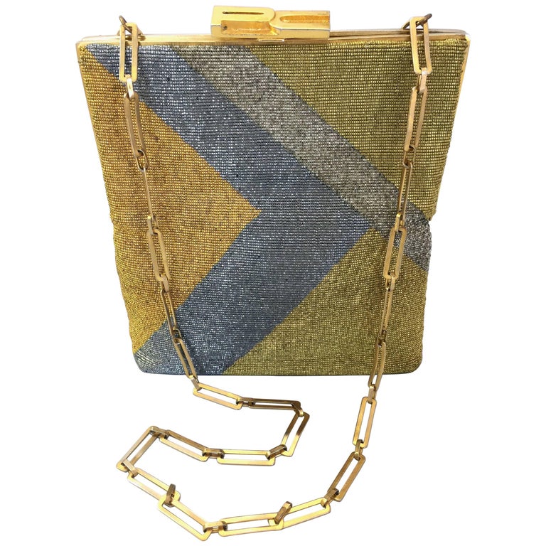 Pierre Cardin Gold and Silver Beaded Monogram Handbag