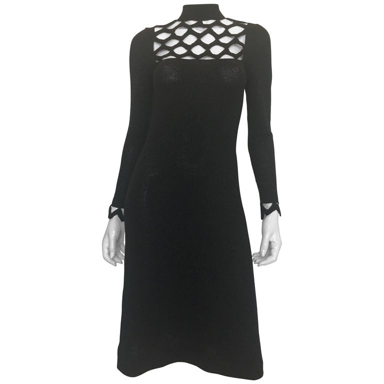 Adolfo at Saks Fifth Avenue 1970's Black Knit Lattice Dress