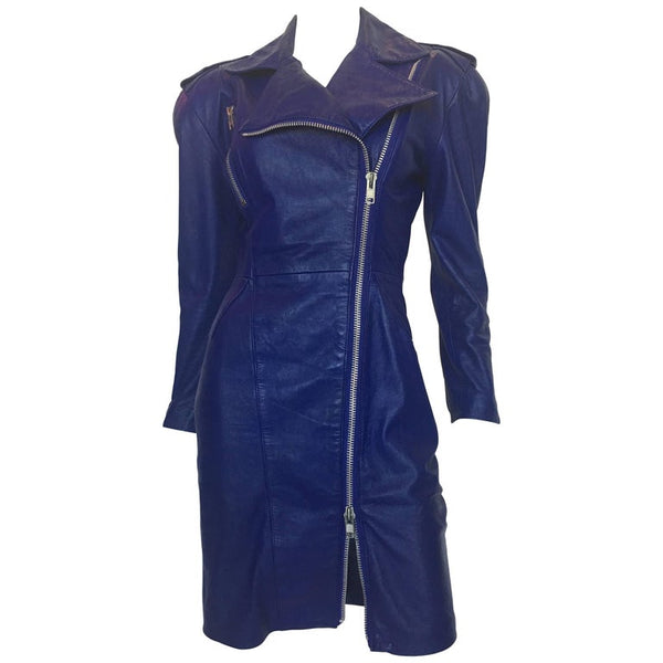 Michael Hoban 1980's North Beach Leather Purple / Blue Moto Dress with catwalk Michael Hoban 1980's North Beach Leather Purple / Blue Moto Dress with catwalk