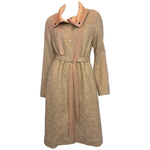 Bill Blass 1980's Pink Coral Pom Pom Wool Coat