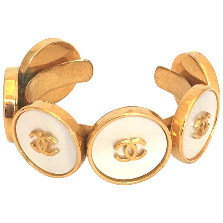 Chanel 1980's Mother of Pearl & Gold Tone Cuff Bracelet