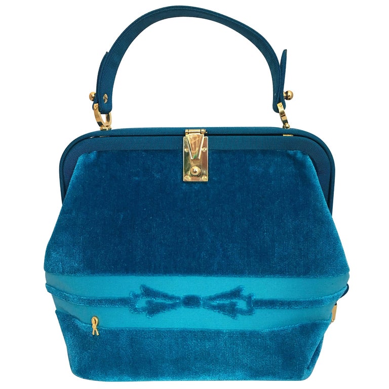Roberta di Camerino 1990's Turquoise Velvet Handbag