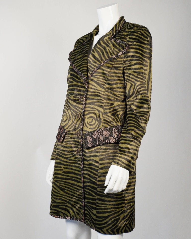 Christian Lacroix Faux Tiger Print and Lace Trench Coat