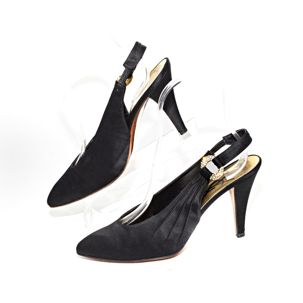 Yves Saint Laurent Black Satin Pumps
