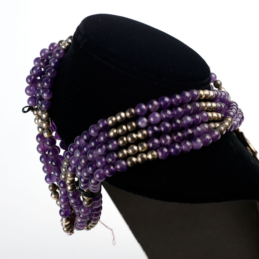 Amethyst Beaded Vintage Necklace with Peruvian Coin