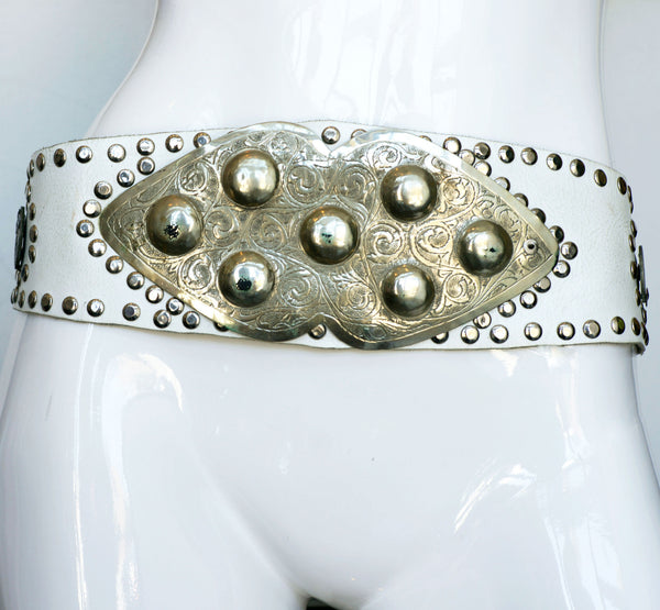 Handmade Moroccan leather & silver belt 38” x 2.25” Vintage moroccan leather belt - Gem main image 4