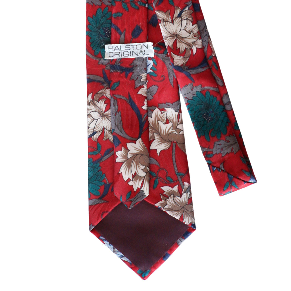 Halston Vintage Red Floral Tie