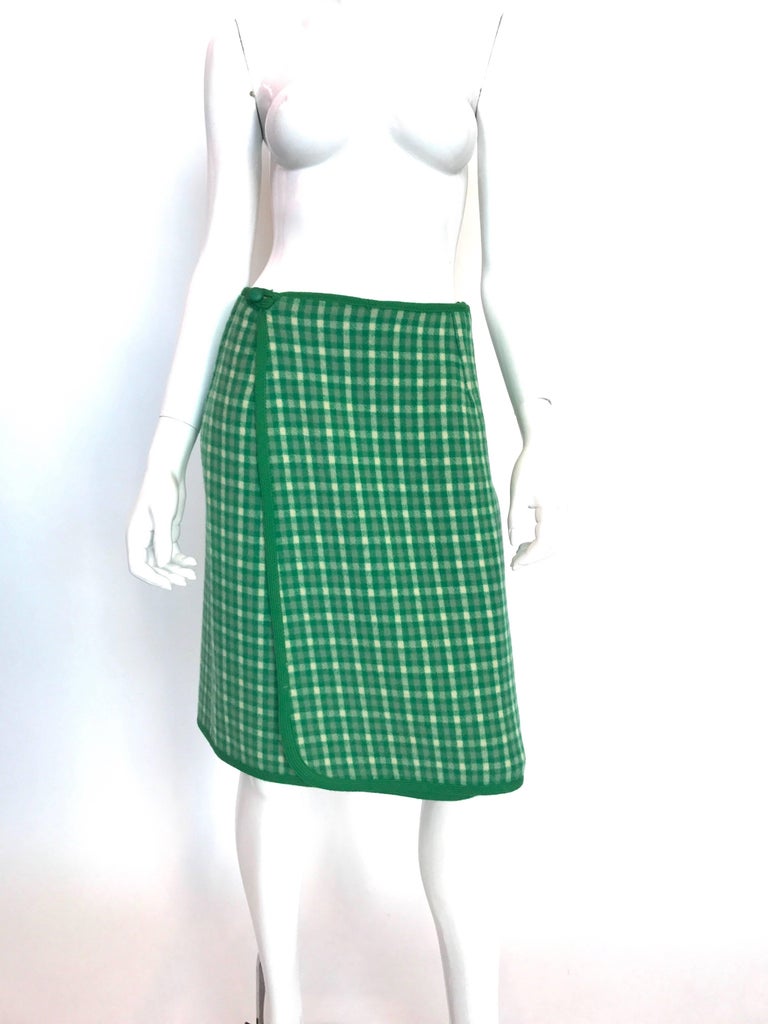1960's Weatherall Green & White Check Reversible Wool Capelet & Skirt Set