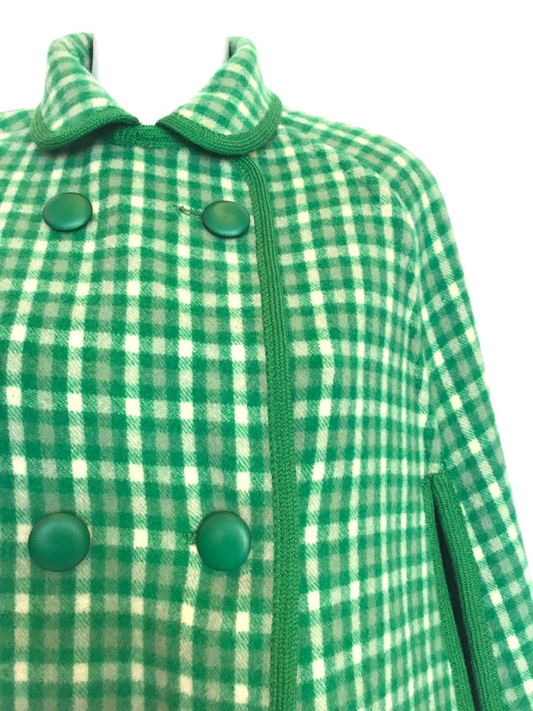 1960's Weatherall Green & White Check Reversible Wool Capelet & Skirt Set