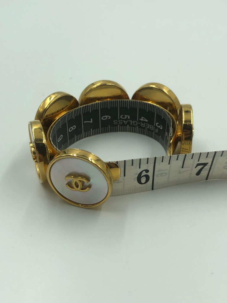 Chanel 1980's Mother of Pearl & Gold Tone Cuff Bracelet