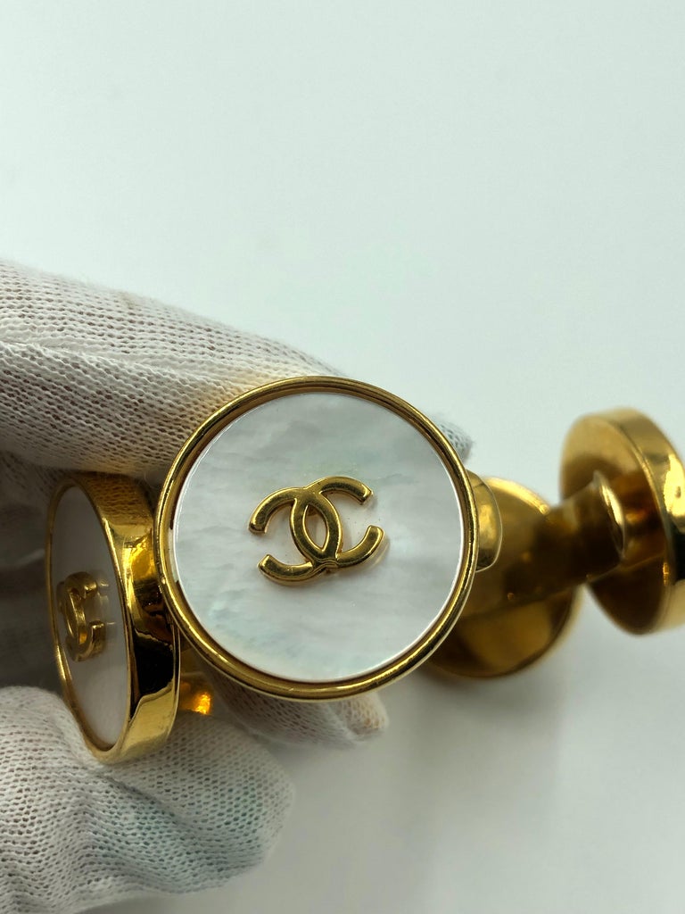 Chanel 1980's Mother of Pearl & Gold Tone Cuff Bracelet