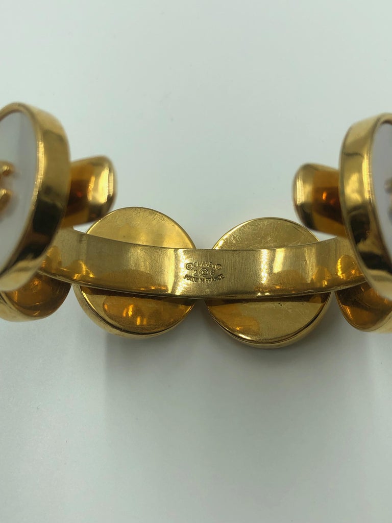 Chanel 1980's Mother of Pearl & Gold Tone Cuff Bracelet