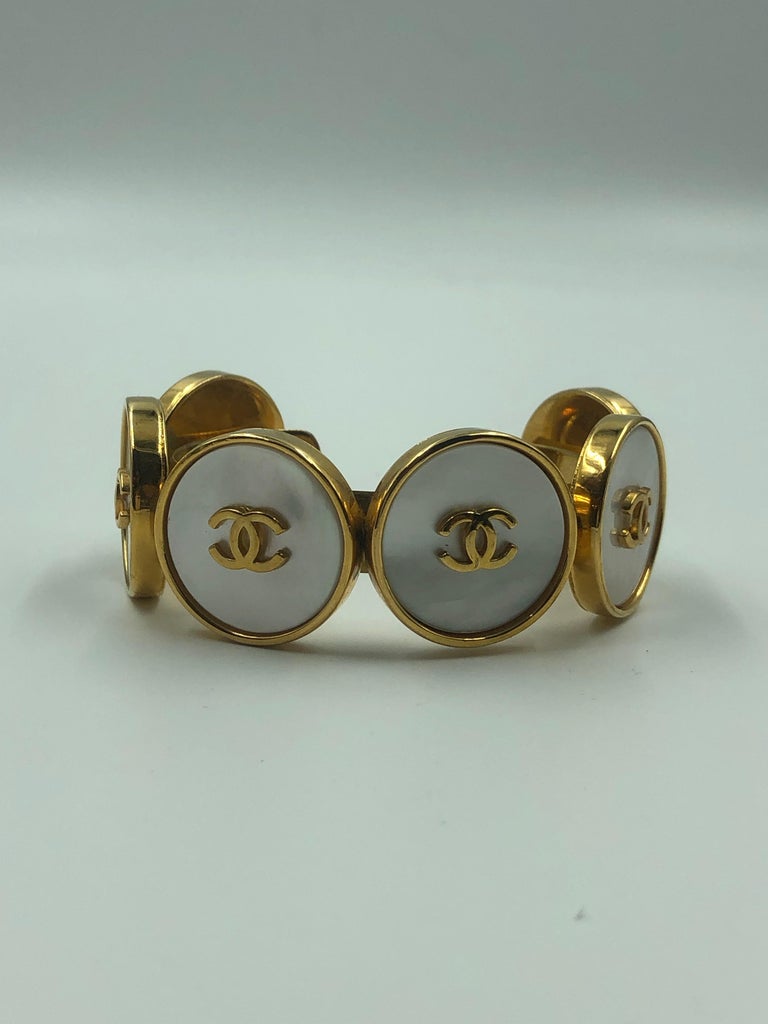 Chanel 1980's Mother of Pearl & Gold Tone Cuff Bracelet