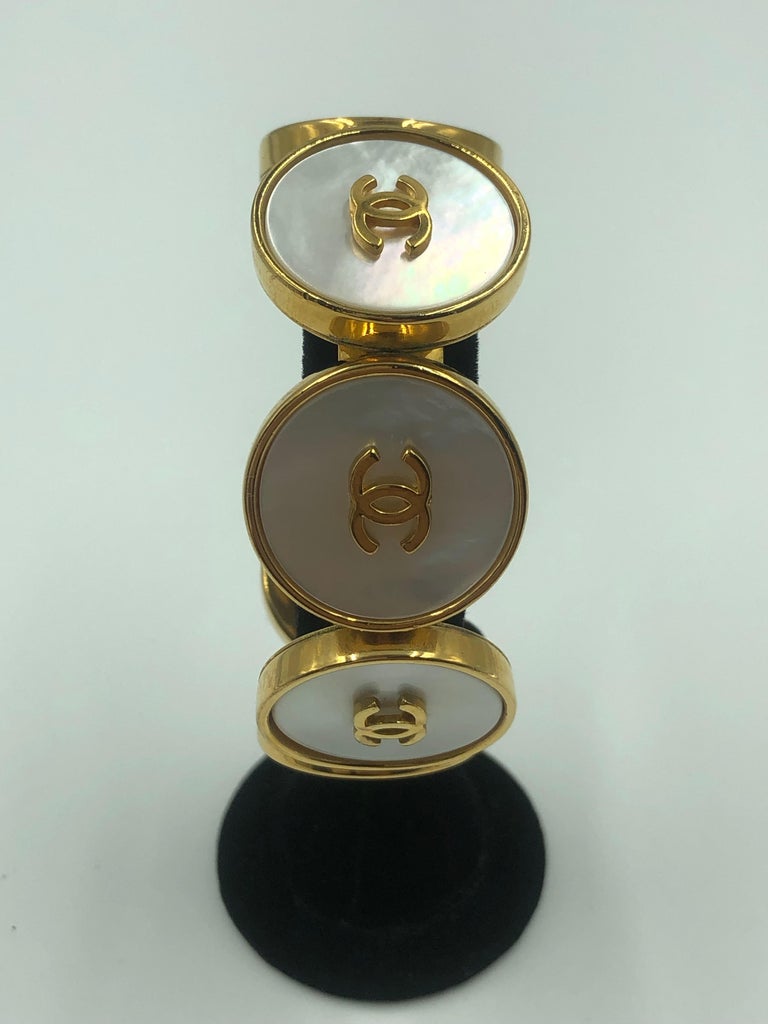 Chanel 1980's Mother of Pearl & Gold Tone Cuff Bracelet