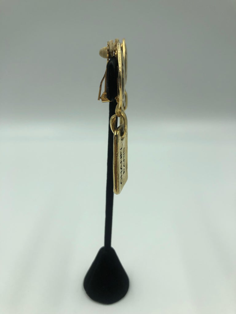 1980's Chanel Paris Stamped Gold Tone Drop Earrings