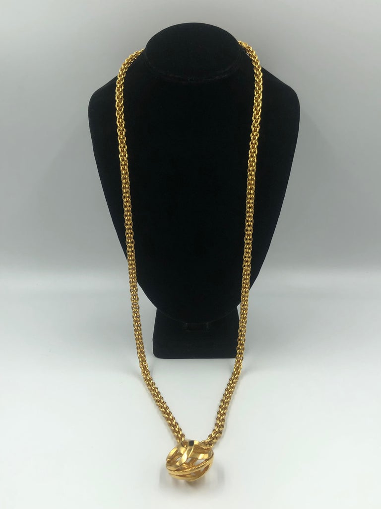 Chanel 1980's Gold Tone Necklace with 3D Orb Monogram Double C Pendant
