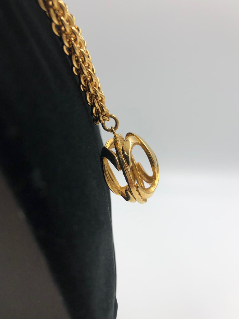 Chanel 1980's Gold Tone Necklace with 3D Orb Monogram Double C Pendant