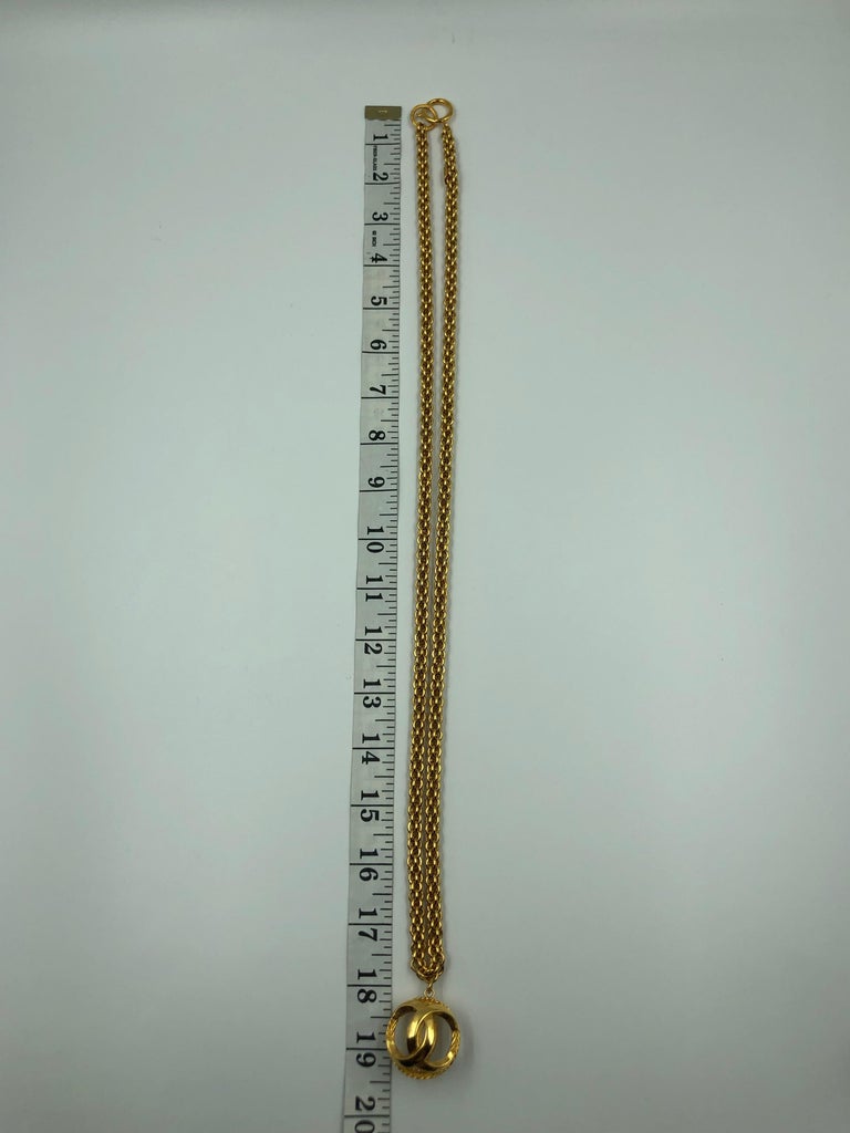 Chanel 1980's Gold Tone Necklace with 3D Orb Monogram Double C Pendant