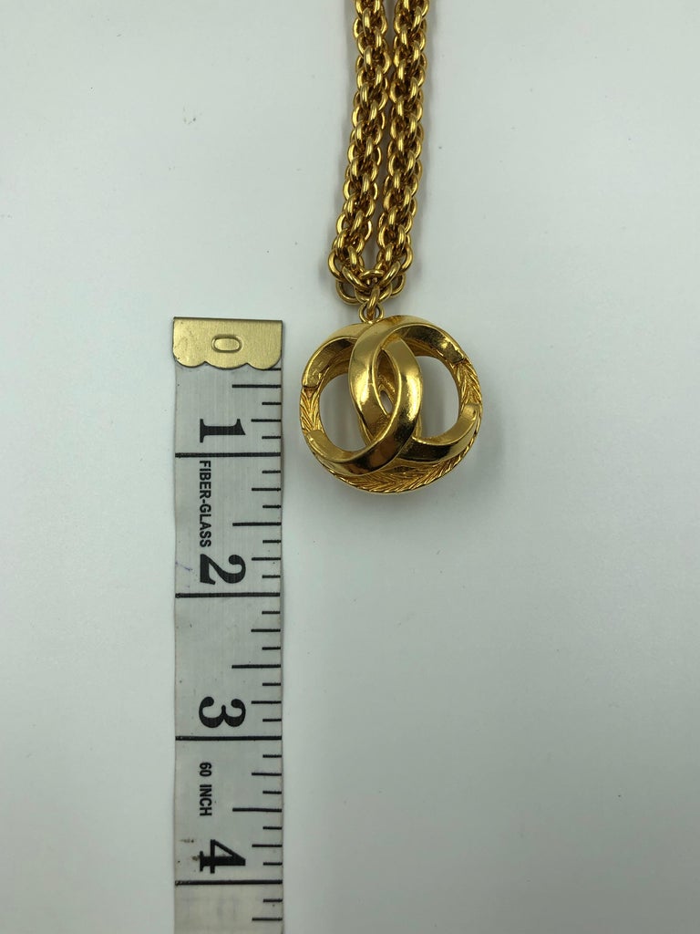Chanel 1980's Gold Tone Necklace with 3D Orb Monogram Double C Pendant