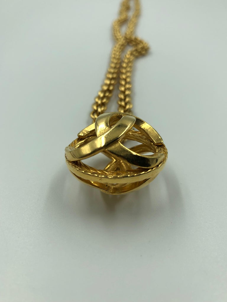 Chanel 1980's Gold Tone Necklace with 3D Orb Monogram Double C Pendant
