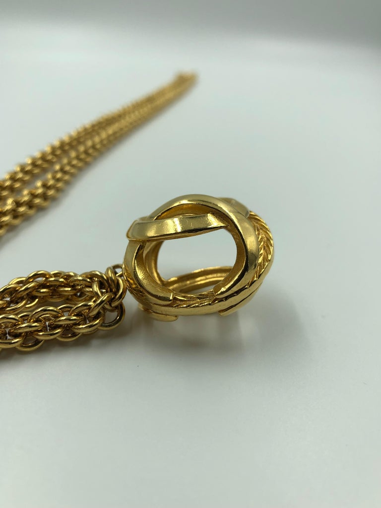 Chanel 1980's Gold Tone Necklace with 3D Orb Monogram Double C Pendant