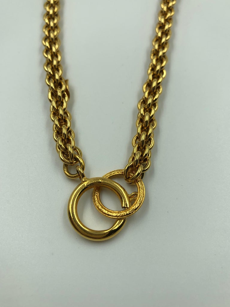 Chanel 1980's Gold Tone Necklace with 3D Orb Monogram Double C Pendant