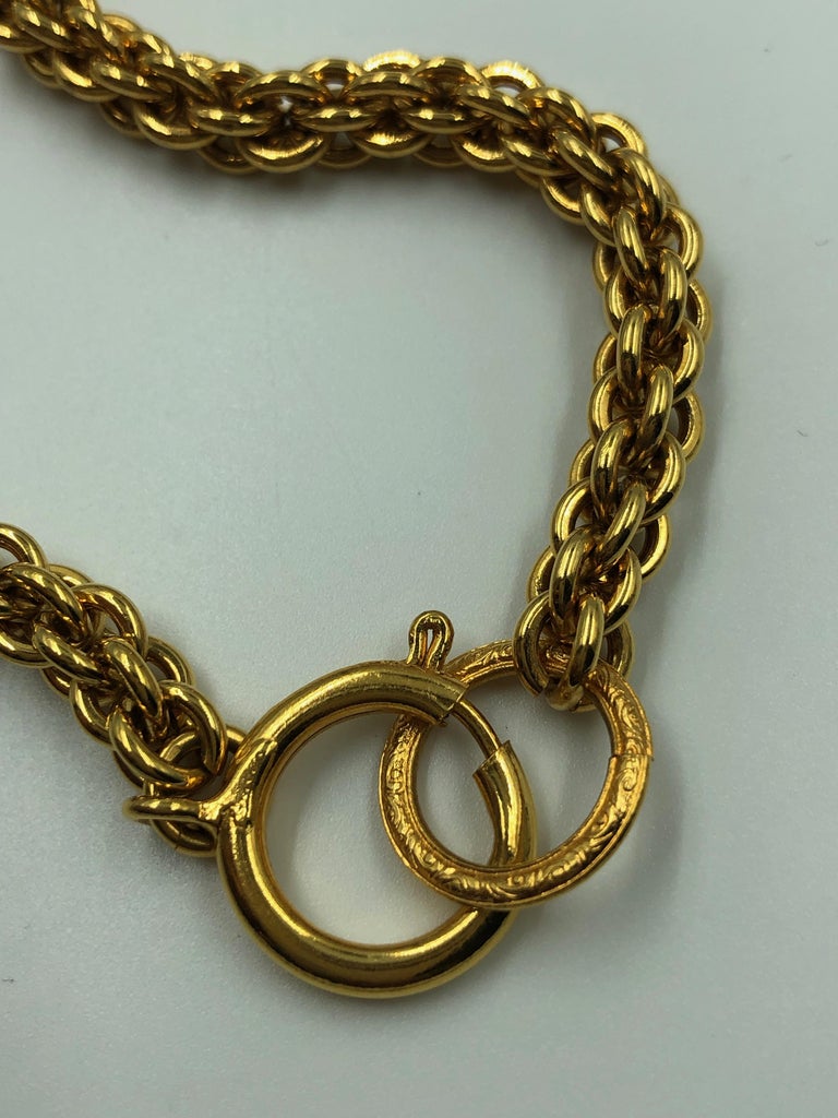 Chanel 1980's Gold Tone Necklace with 3D Orb Monogram Double C Pendant