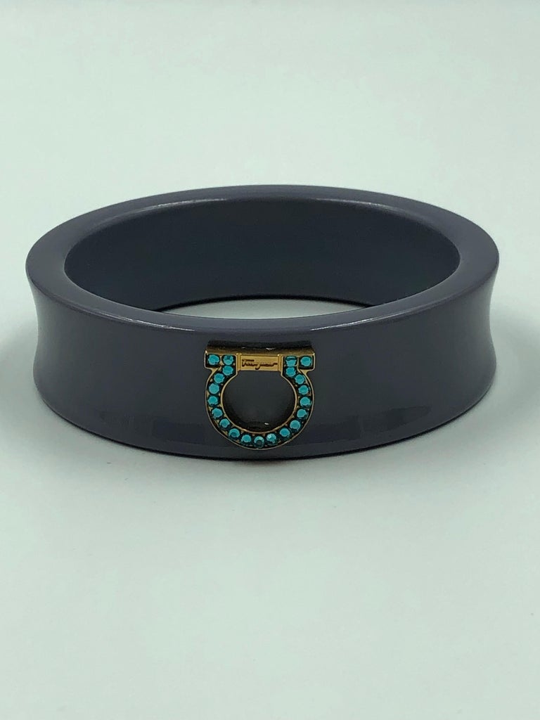 Ferragamo 1980's Gray Bangle w/ Rhinestone Emblem