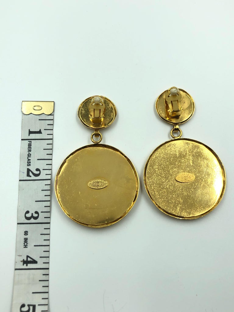 Chanel 1980's Gold Tone Quilted Drop Clip Earrings