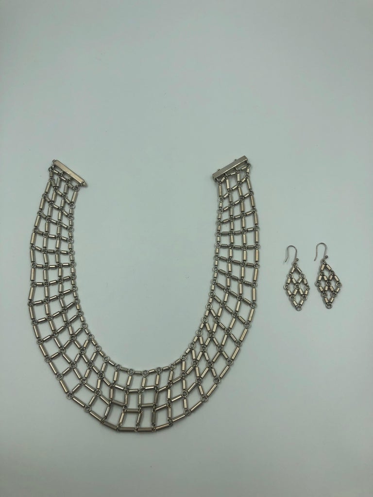1970's Sterling Silver 925 Linked Collar and Earring Set