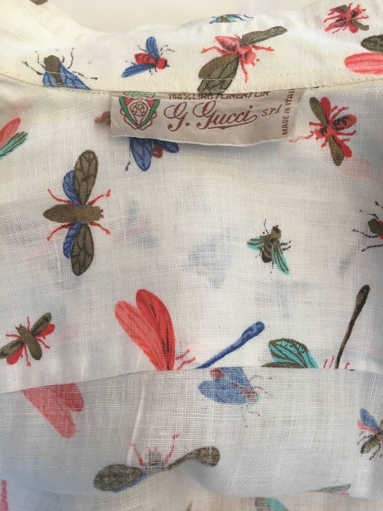 Gucci Linen 1980's 2 Piece Dragonfly Print Skirt Set