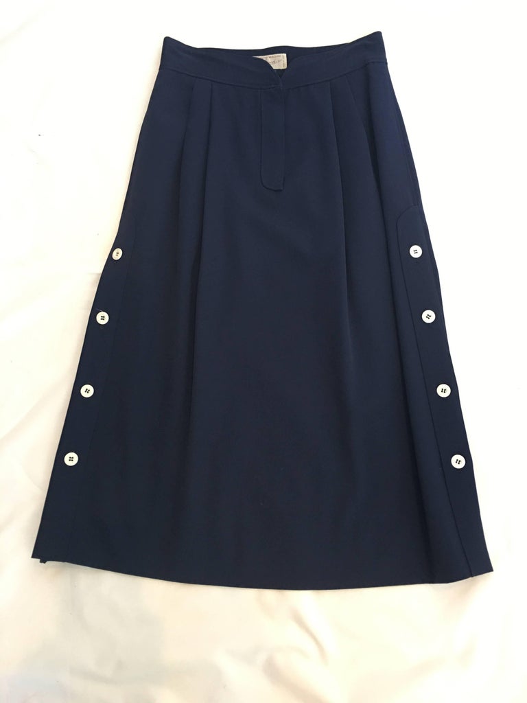 Gucci 1970's Navy Gabardine Wool Pleated Skirt