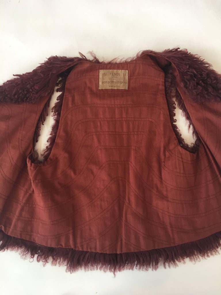 Fendi for Bergdorfs 1970's Maroon Curly Lamb Vest