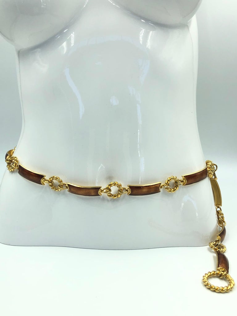 1970's Gucci Gold Tone with Bronze Enamel Chain Link Belt