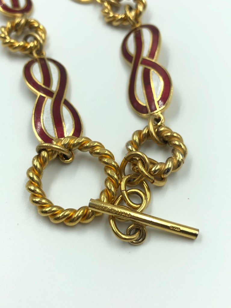 Gucci 1970's Infinity Symbol Red & White Enamel and Gold Tone Chain Belt
