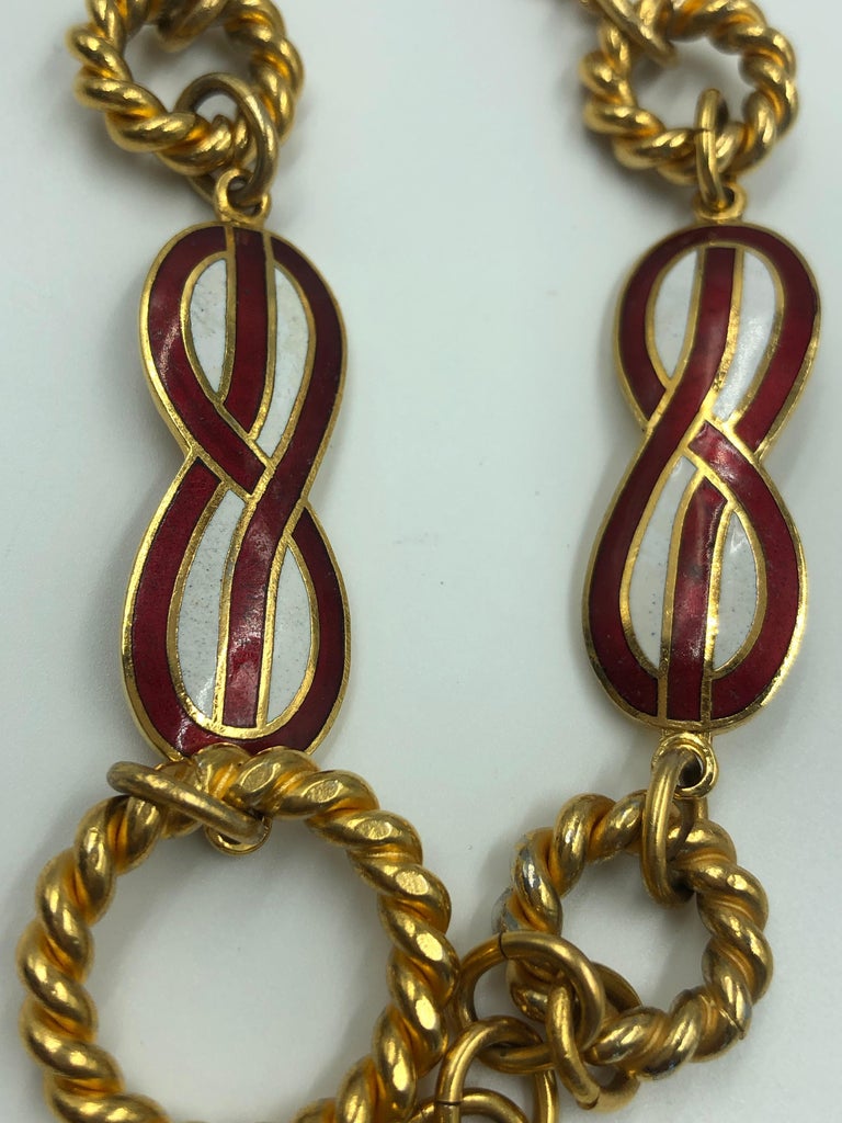 Gucci 1970's Infinity Symbol Red & White Enamel and Gold Tone Chain Belt