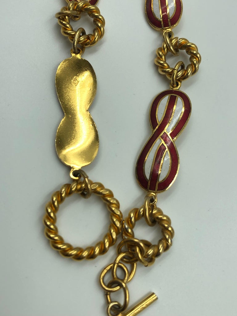 Gucci 1970's Infinity Symbol Red & White Enamel and Gold Tone Chain Belt