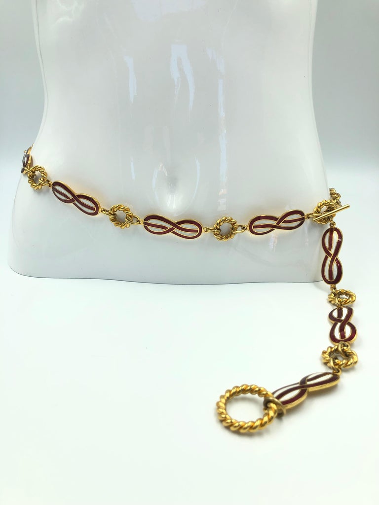 Gucci 1970's Infinity Symbol Red & White Enamel and Gold Tone Chain Belt