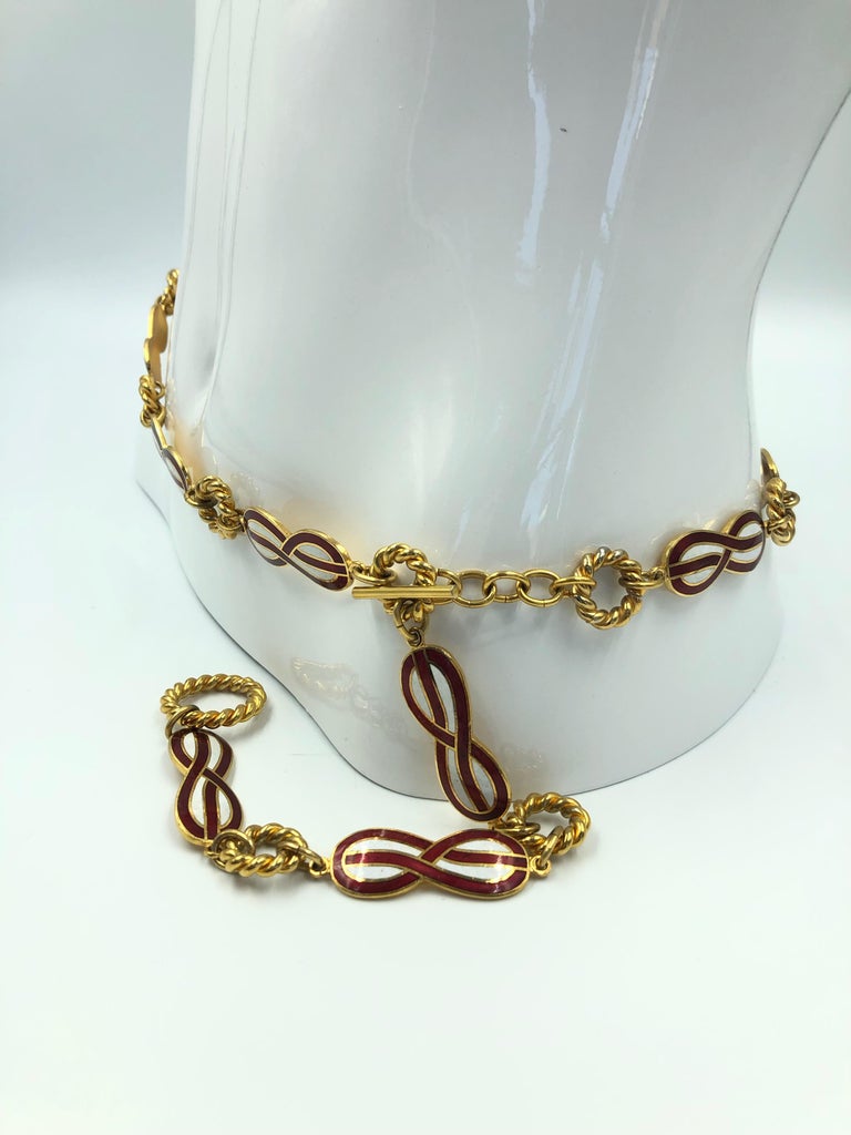 Gucci 1970's Infinity Symbol Red & White Enamel and Gold Tone Chain Belt