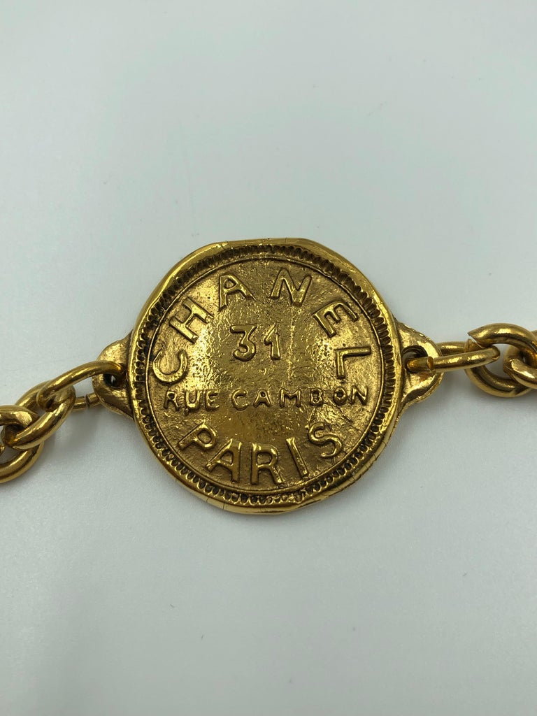 Chanel 1980's Gold Tone Metal Round Disk Chain Belt