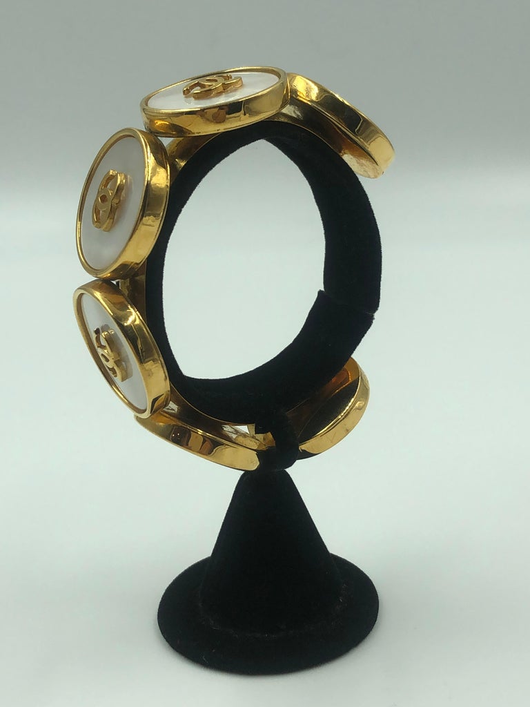 Chanel 1980's Mother of Pearl & Gold Tone Cuff Bracelet