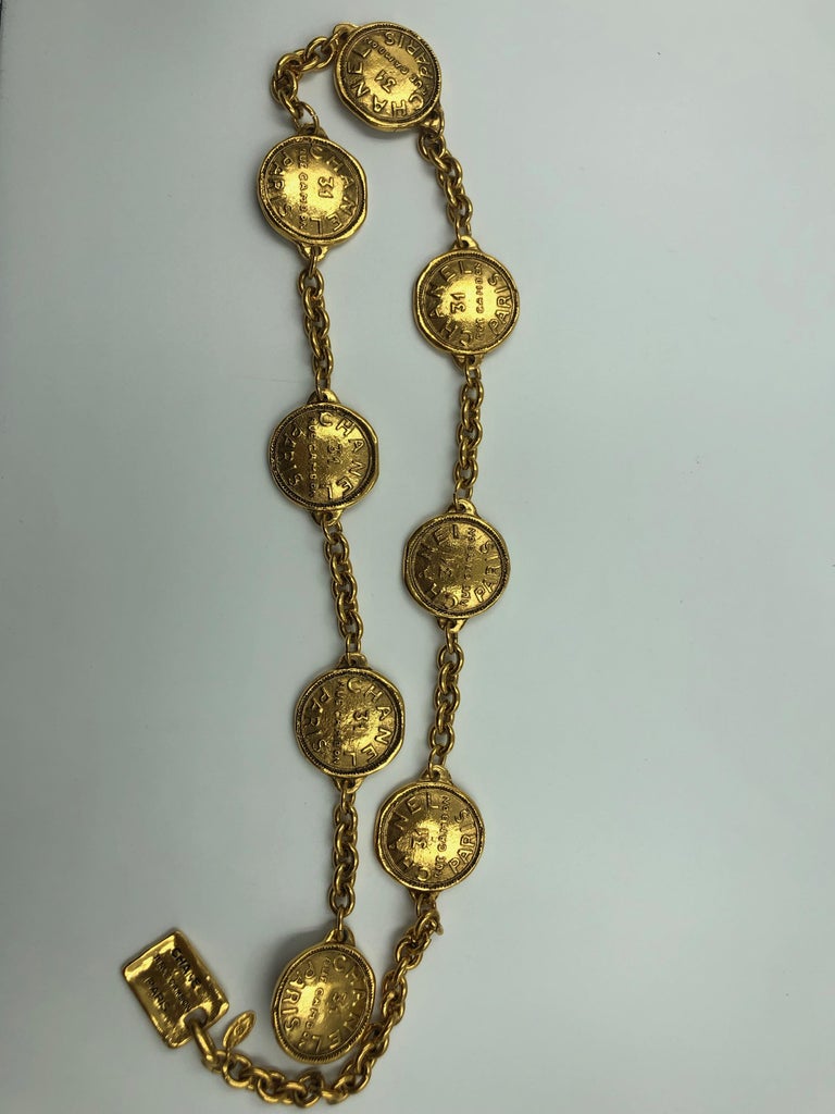 Chanel 1980's Gold Tone Metal Round Disk Chain Belt