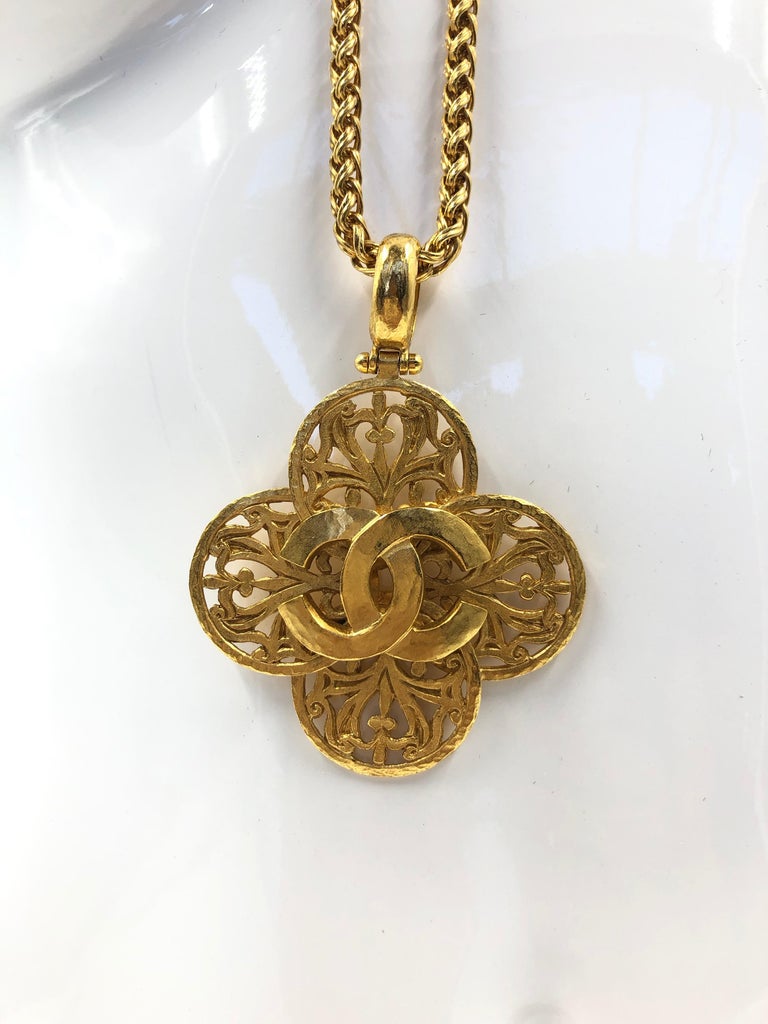 Chanel Filigree 1980's Gold Tone Cross Necklace